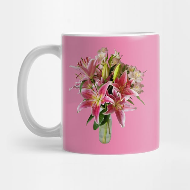 Pink Lily Flowers Bouquet by ellenhenryart